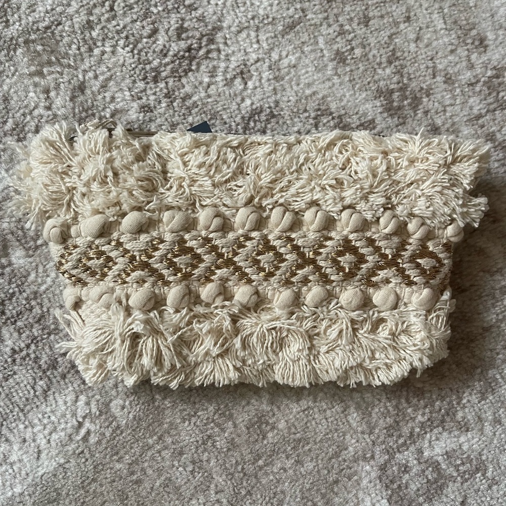 Universal Thread Cream and Brown Textured Clutch